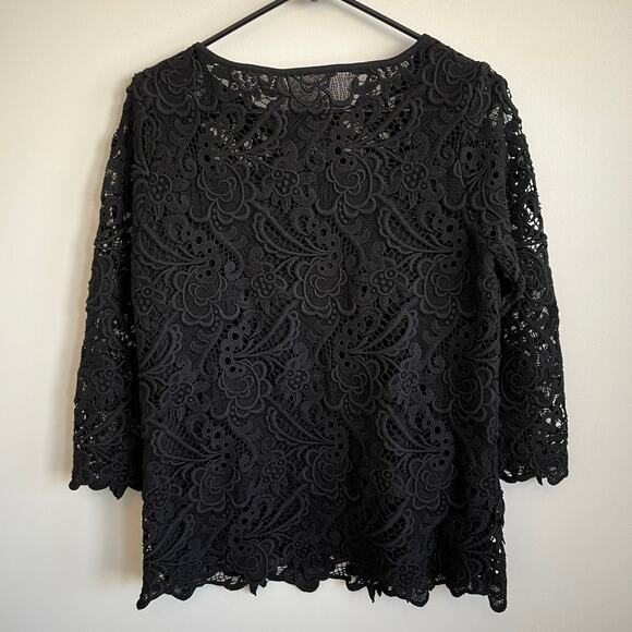 J. Jill Lace Blouse 3/4 Sleeve Top Built in Lining Black XS NWT - Picture 4 of 6
